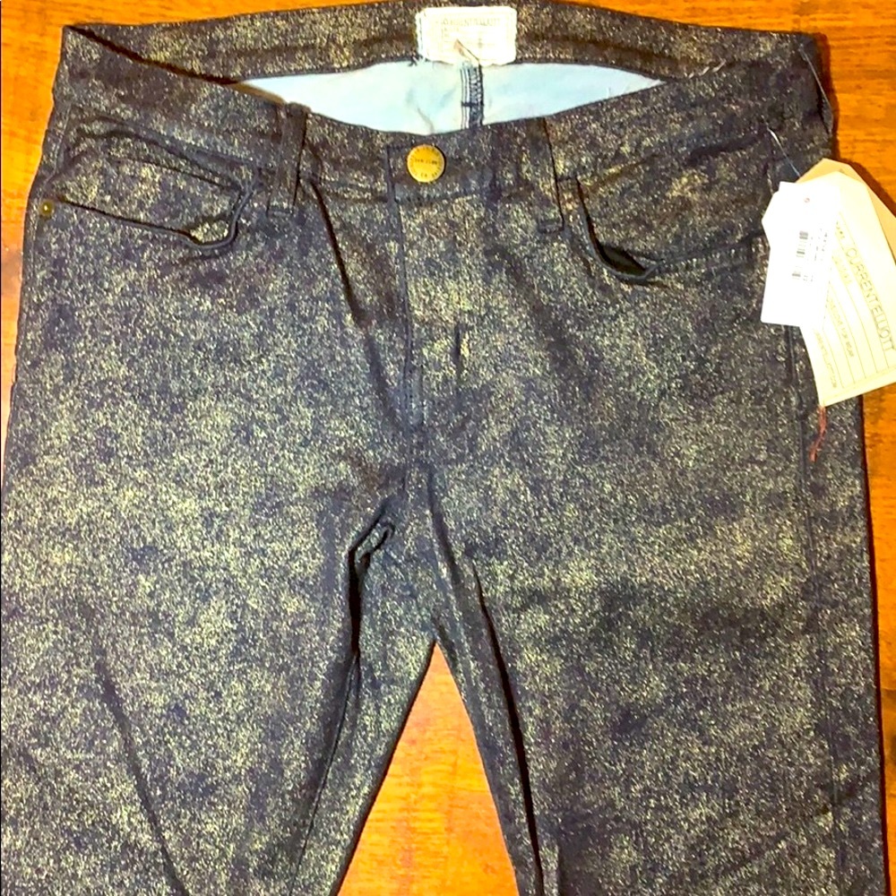 NWT Current/Elliott Gold Foil “The Stiletto”Jeans
